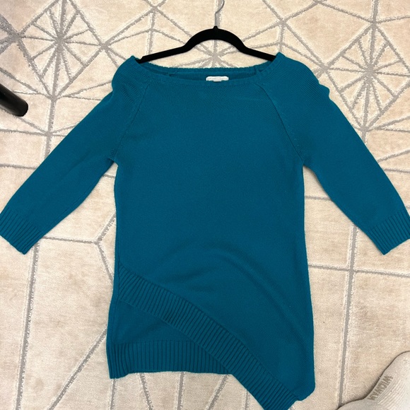 New York & Company 3/4 sleeve teal envelope bottom sweater Womens SZ Small - Picture 5 of 9